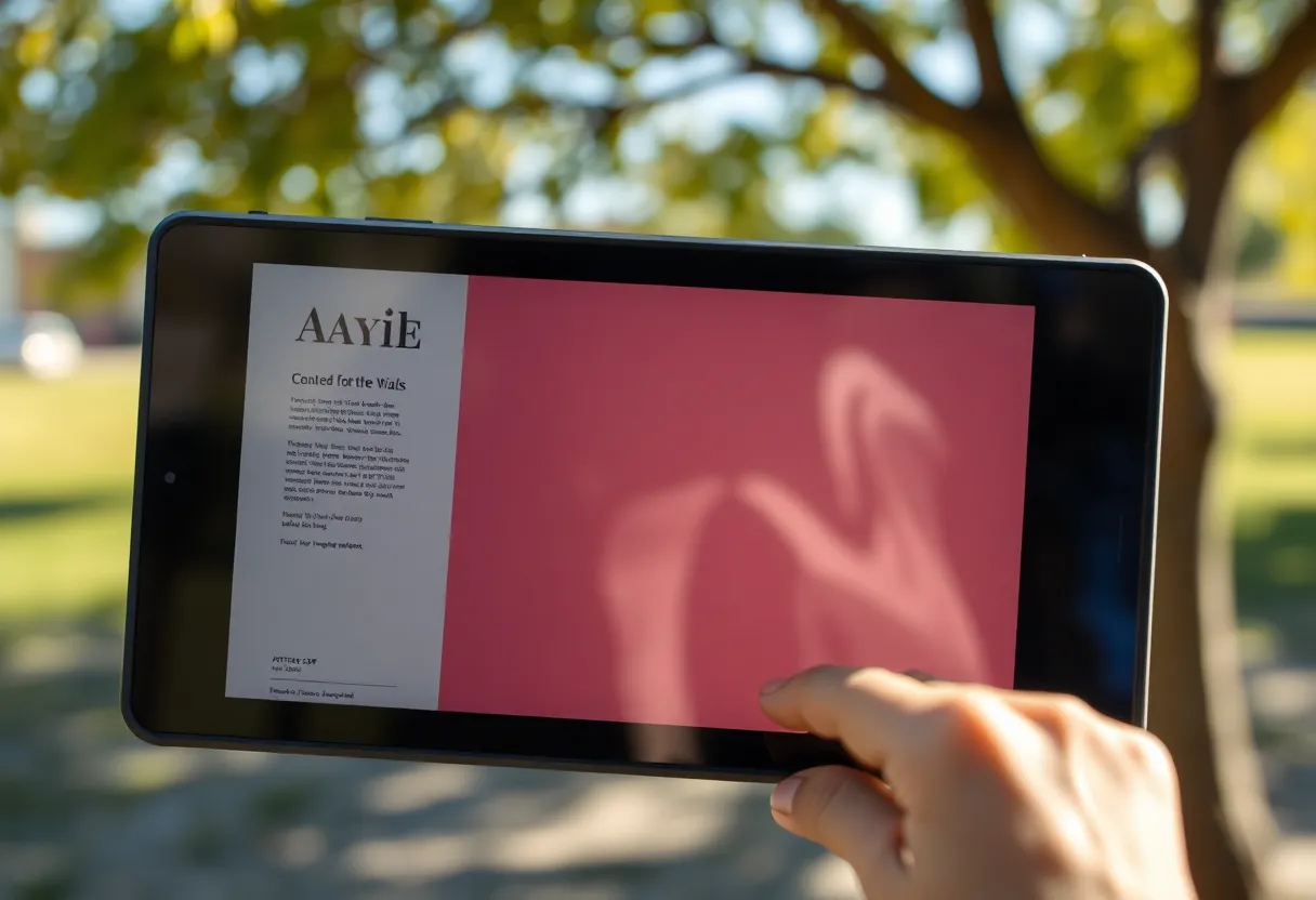 Close-up of a color e-ink display in outdoor light