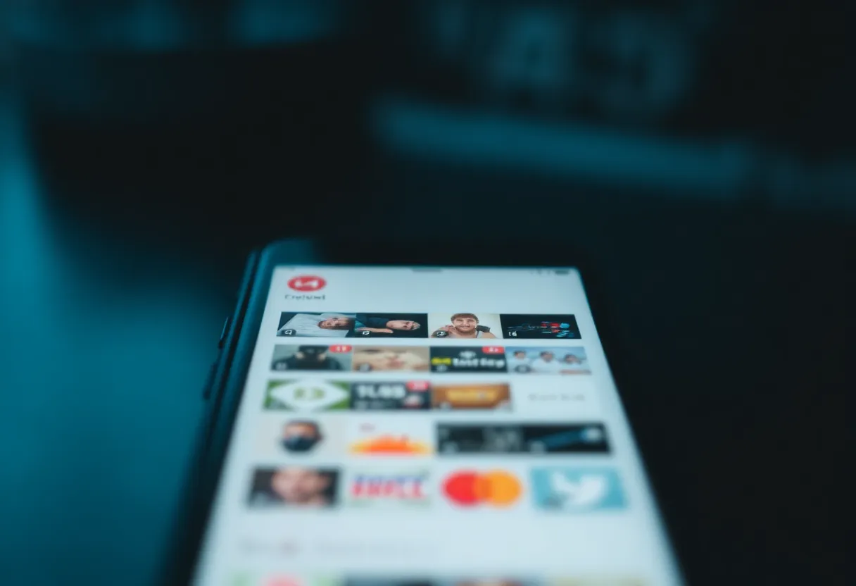 A smartphone showing an endless grid of app store tiles, shallow focus