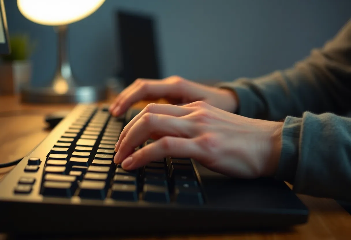 Hands typing on a keyboard with neutral wrist posture at a desk