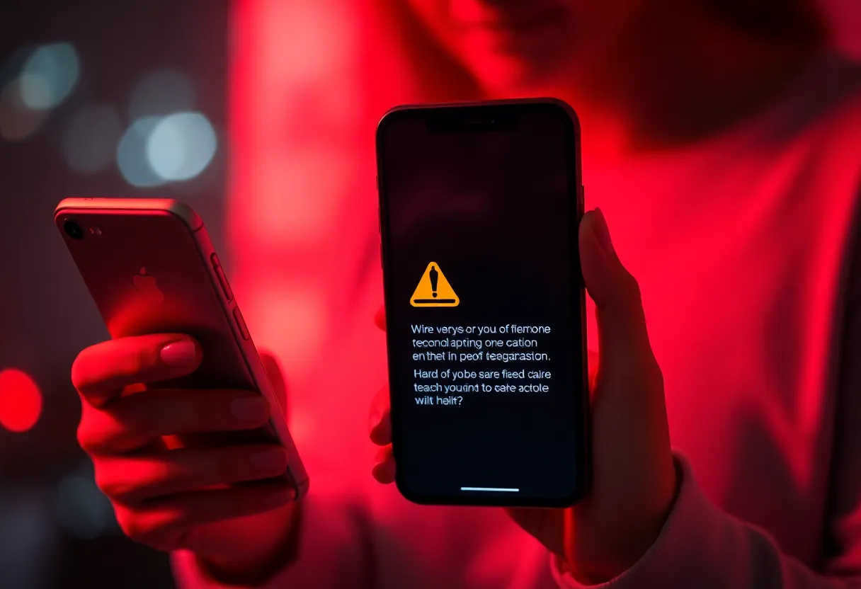 Person reviewing a smartphone screen with a cautious security mindset