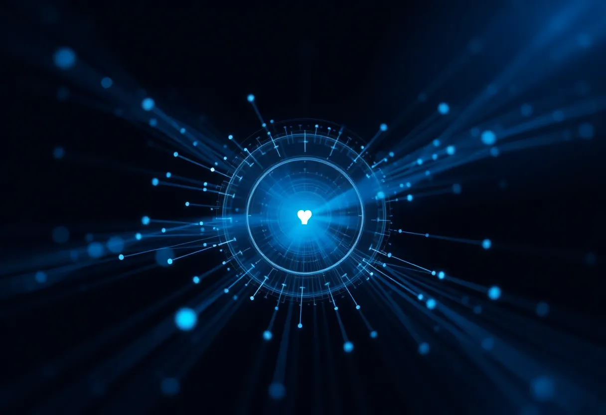 Abstract secure data governance visualization in blue tones