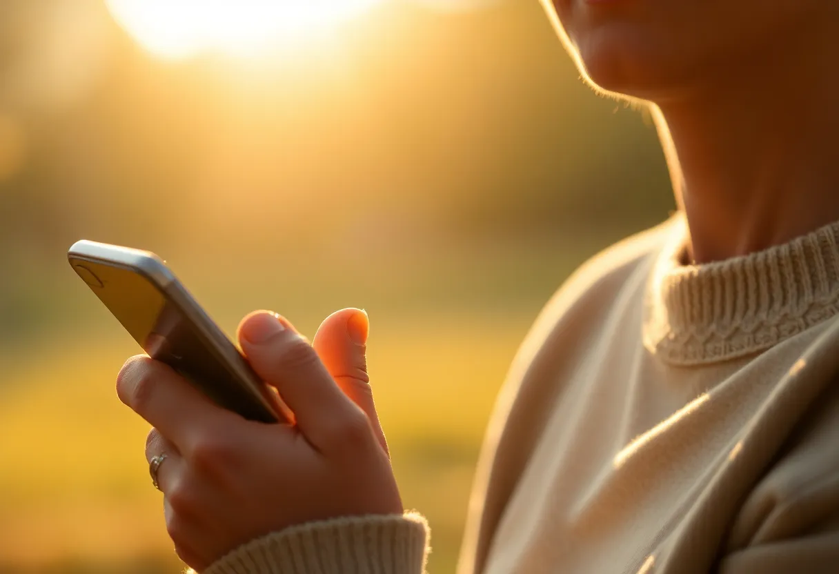 Person using focus mode on a smartphone in calm morning light