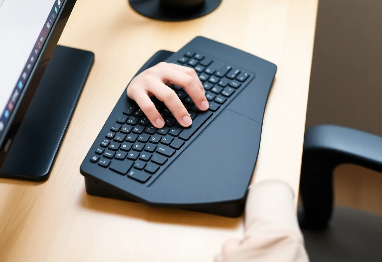Hands typing on a keyboard with neutral wrist posture