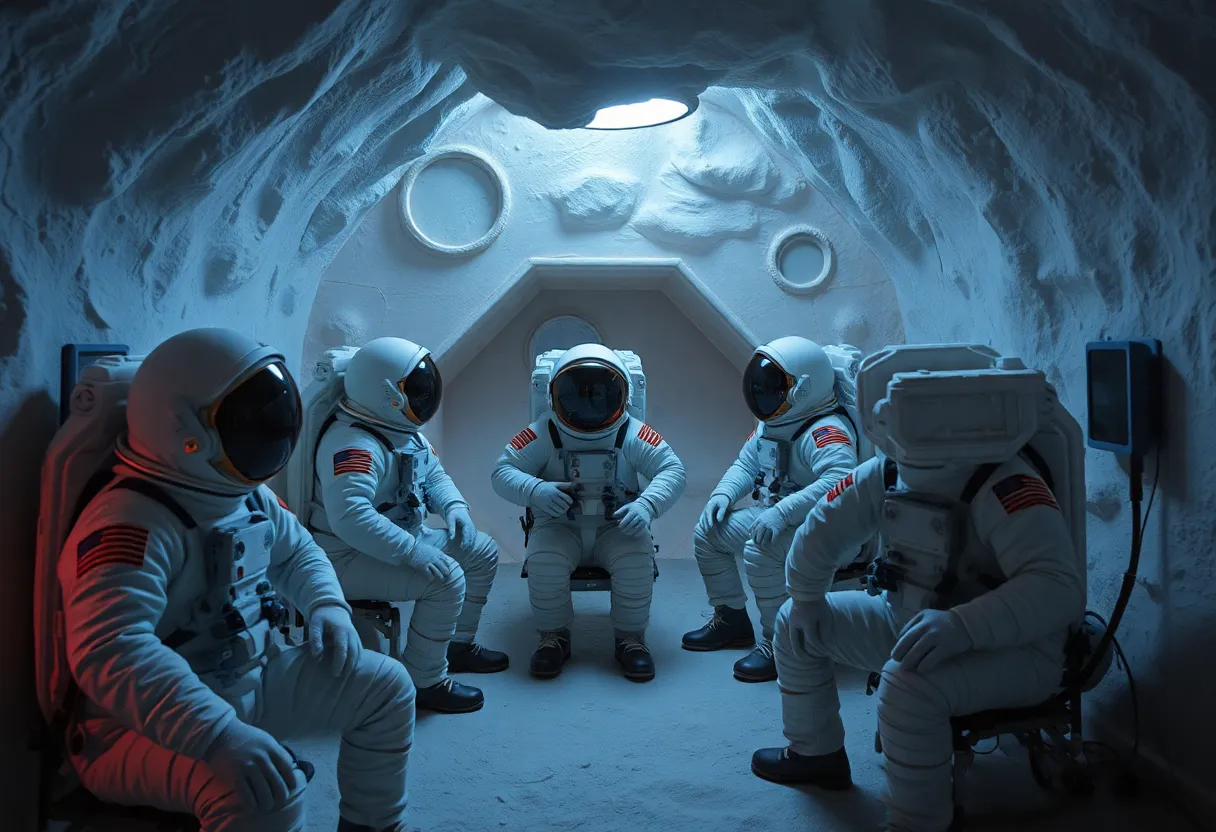 Astronauts training in a lunar habitat mock facility