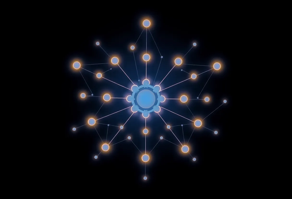 Abstract star network topology with central hub and connected nodes