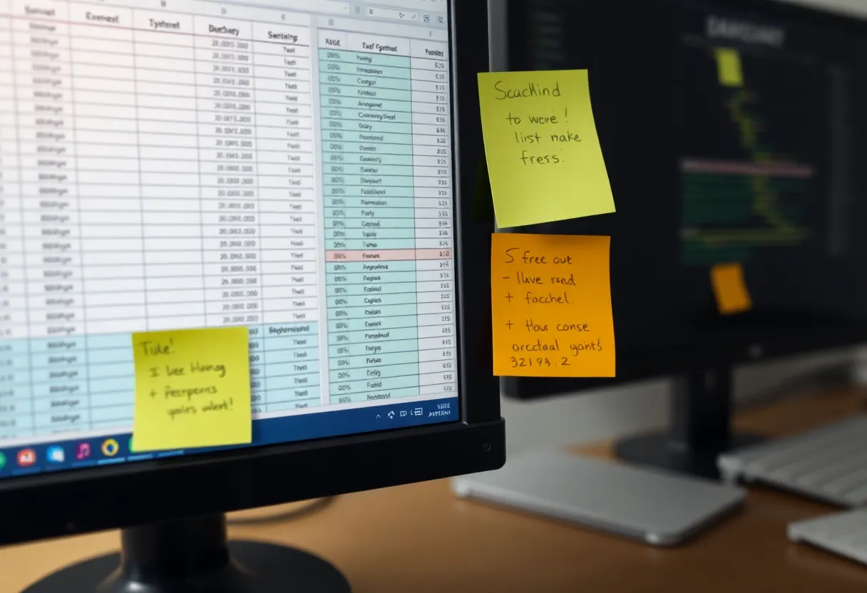 Messy spreadsheet and notes suggesting misaligned data mapping between systems