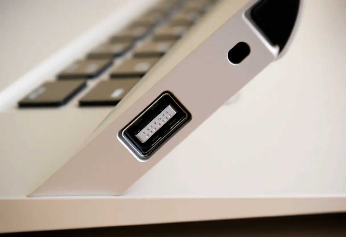 Close-up of laptop USB-C ports