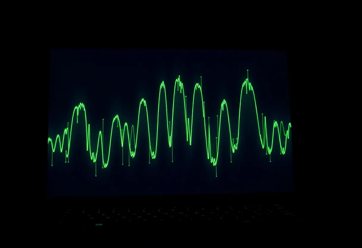 Spectrum waterfall display on a laptop screen