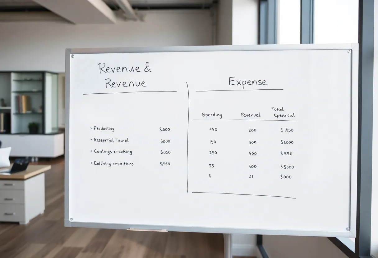 Whiteboard with business diagrams in a small office