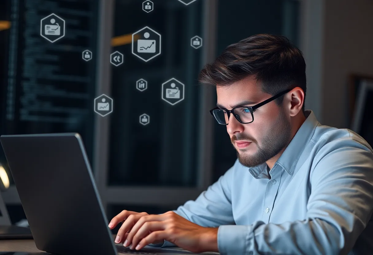 Developer reviewing logs and integration errors on a laptop in an office