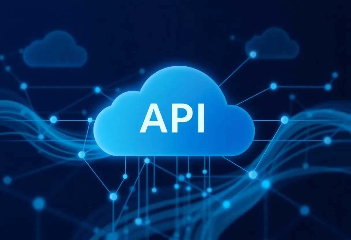 Abstract network nodes suggesting APIs and cloud services connected on a dark background