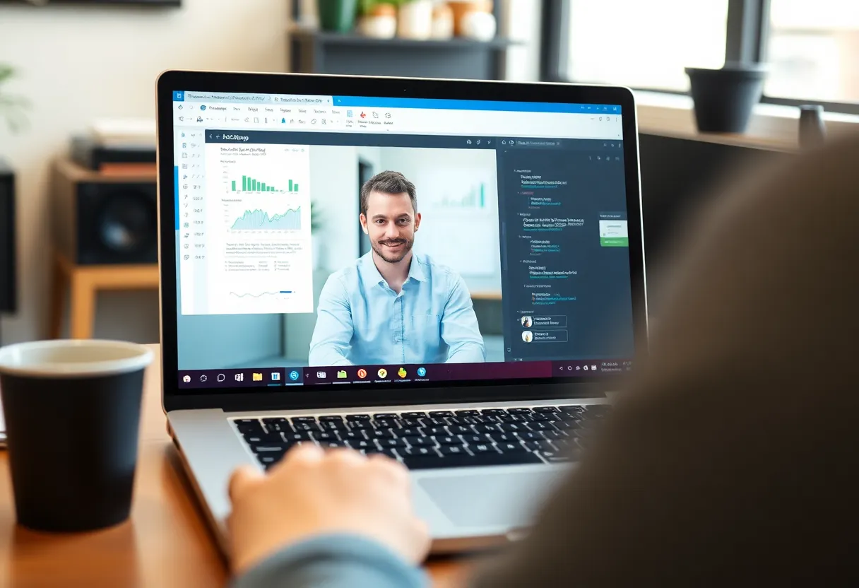 Laptop with video call and spreadsheet suggesting workloads e-ink struggles with
