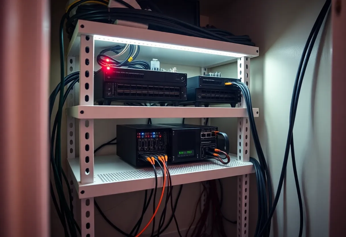 Neat network cabling and small servers in a home closet setup