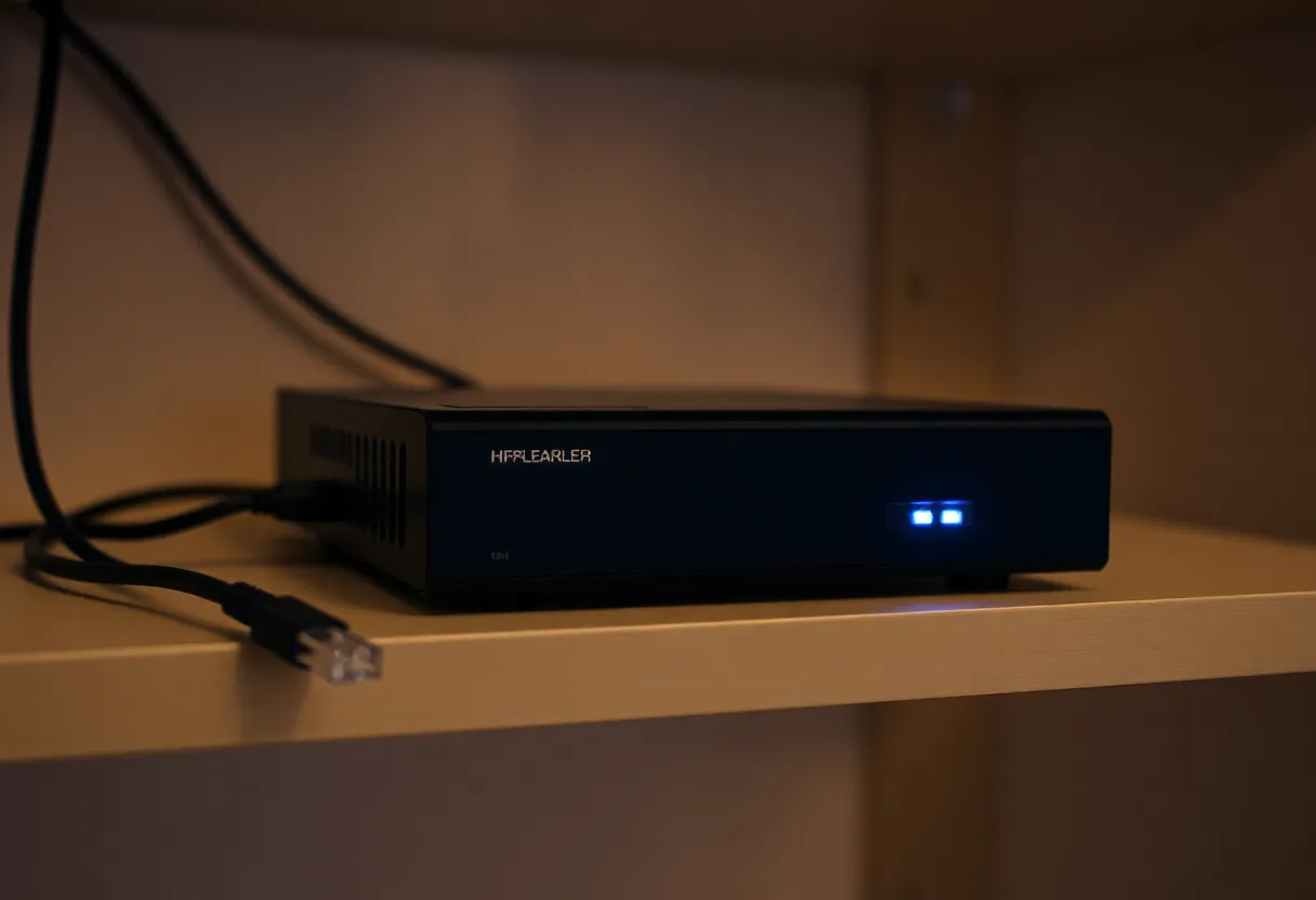 Home network closet with router and cabling organized neatly