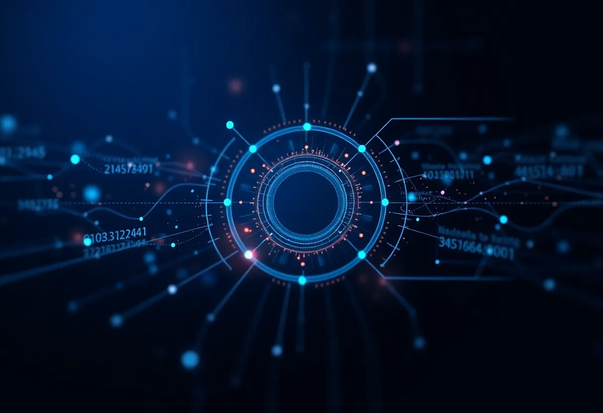 Abstract network security concept with layered shields and data paths