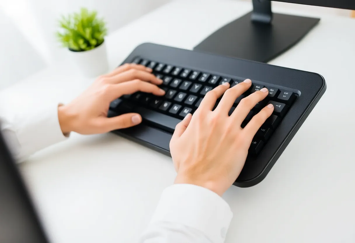 Overhead view of ergonomic split keyboard setup on a desk