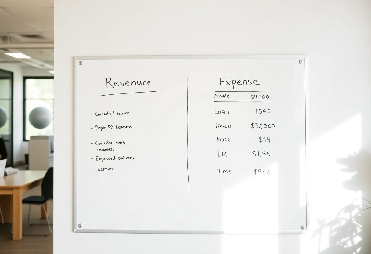 Startup planning session with charts and sticky notes