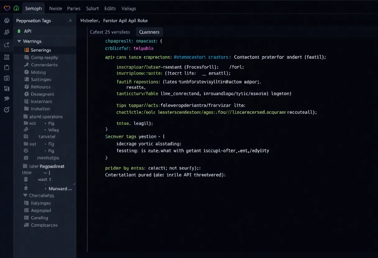 IDE screen concept with API version tags and deprecation warnings