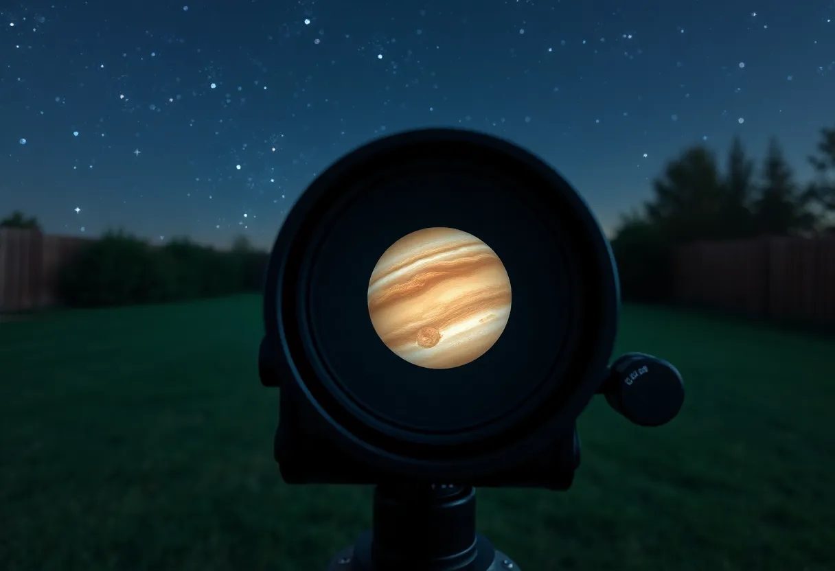 Amateur telescope set up on grass under night sky for visual observing