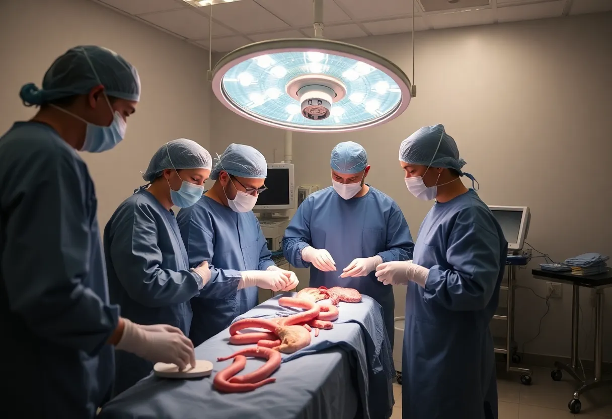 Surgical transplant team preparing for organ transplantation in operating room