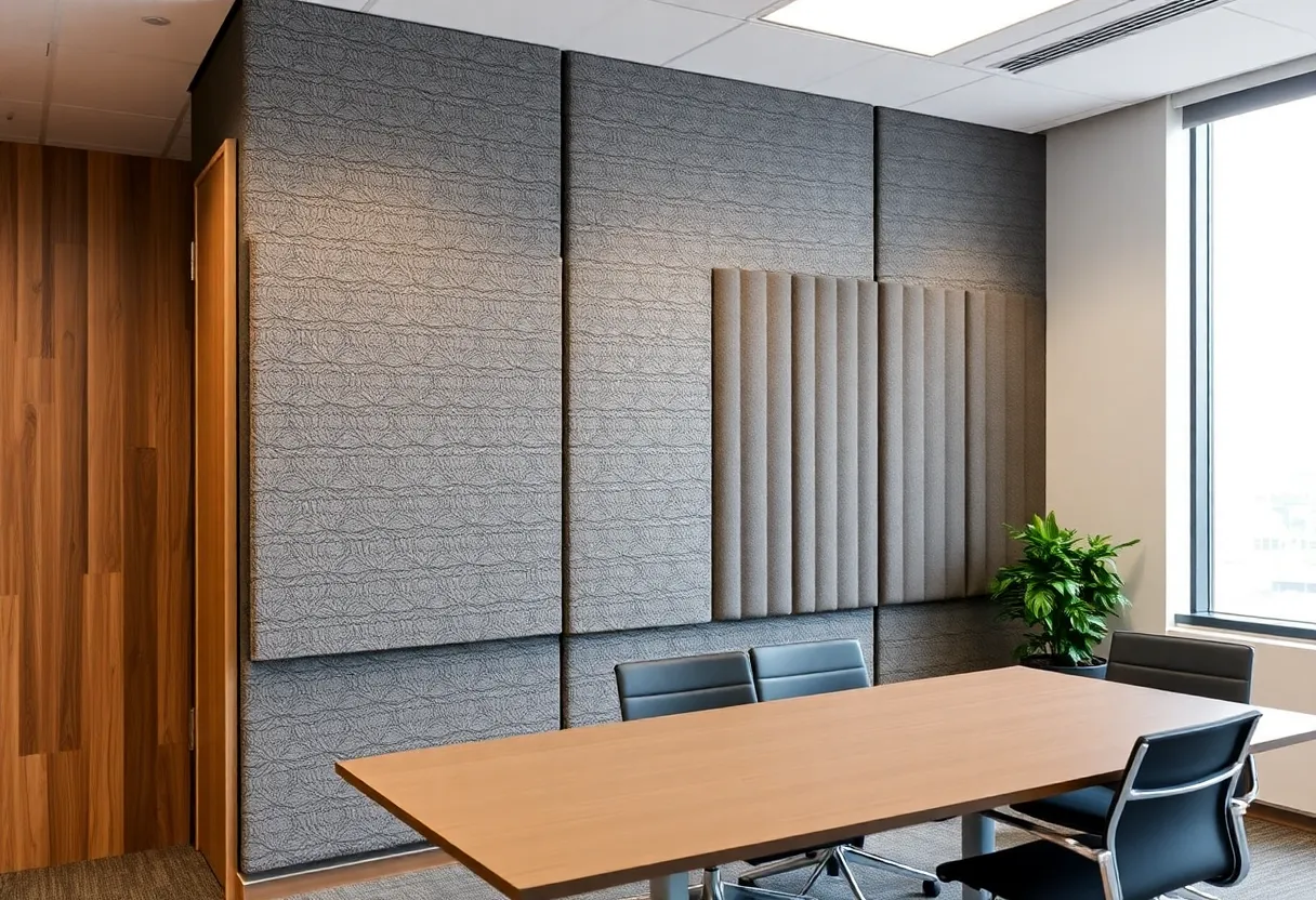 Acoustic foam panels and sound dampening treatment on office walls