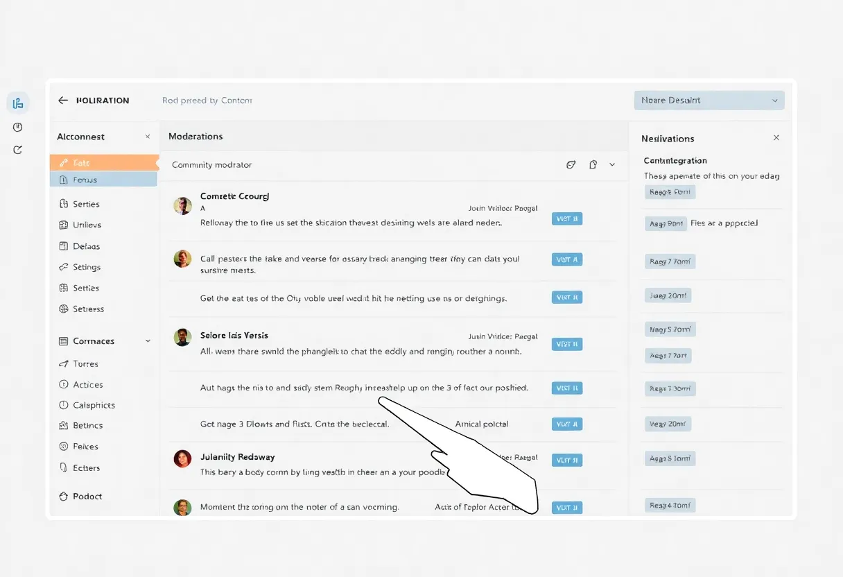 Community moderator reviewing and managing forum posts and discussions on moderation dashboard
