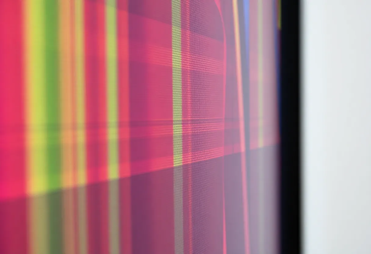 Close up of television display panel showing pixel detail and sharpness resolution quality