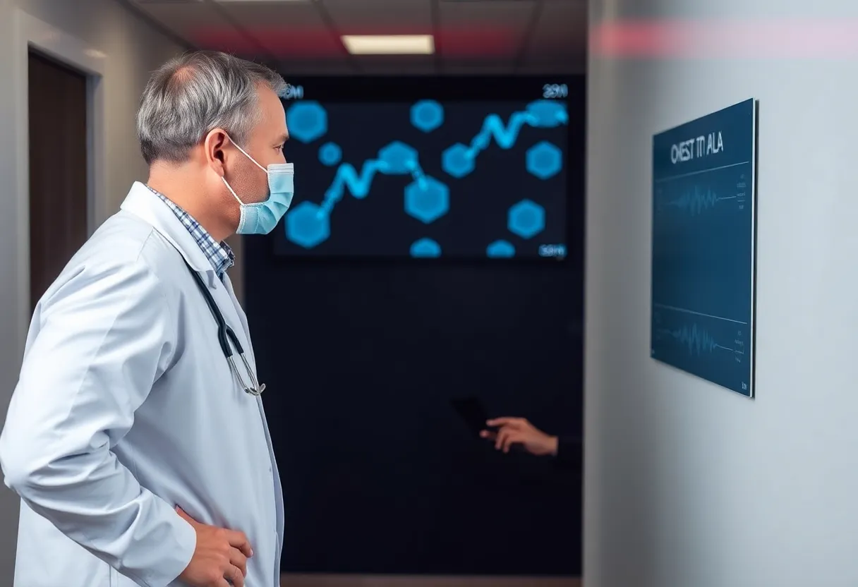 Medical specialist consulting with patient about gene therapy treatment options using digital tablet in modern clinic