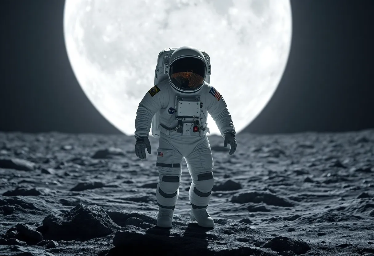 NASA Artemis astronaut in spacesuit on lunar surface Moon landing future mission