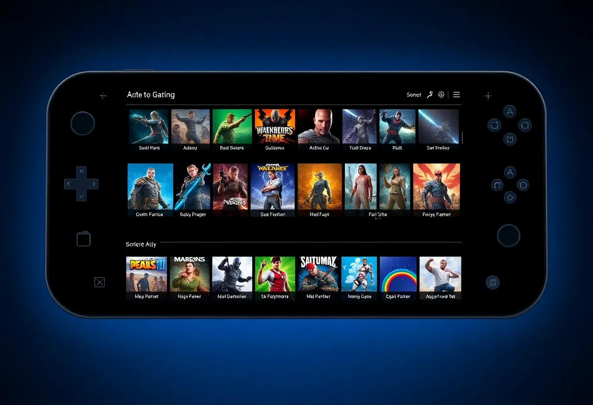 Digital game library on gaming console home screen showing purchased downloads collection