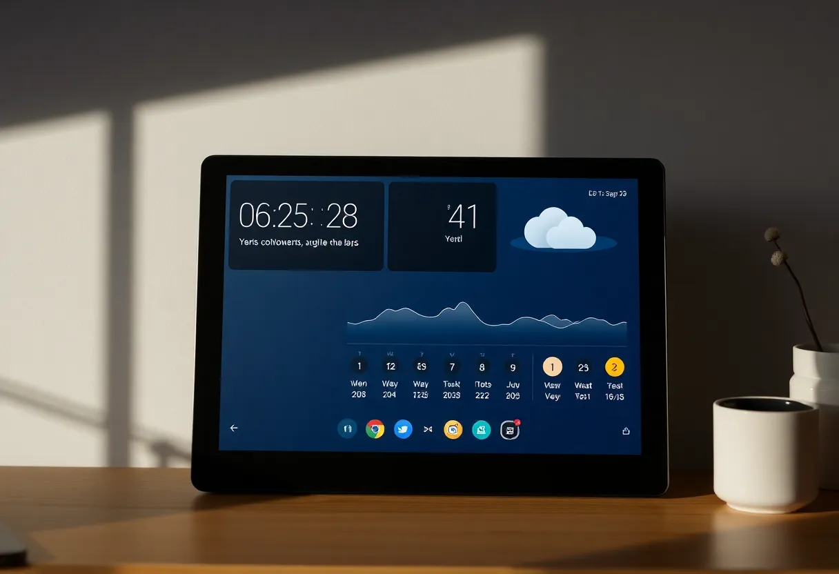 E-ink ambient smart home display showing calendar weather minimal always-on