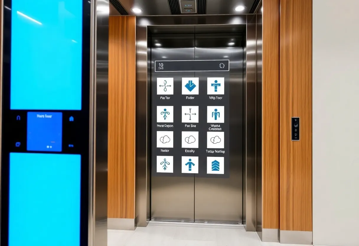 Elevator destination dispatch smart building touchscreen floor selection lobby