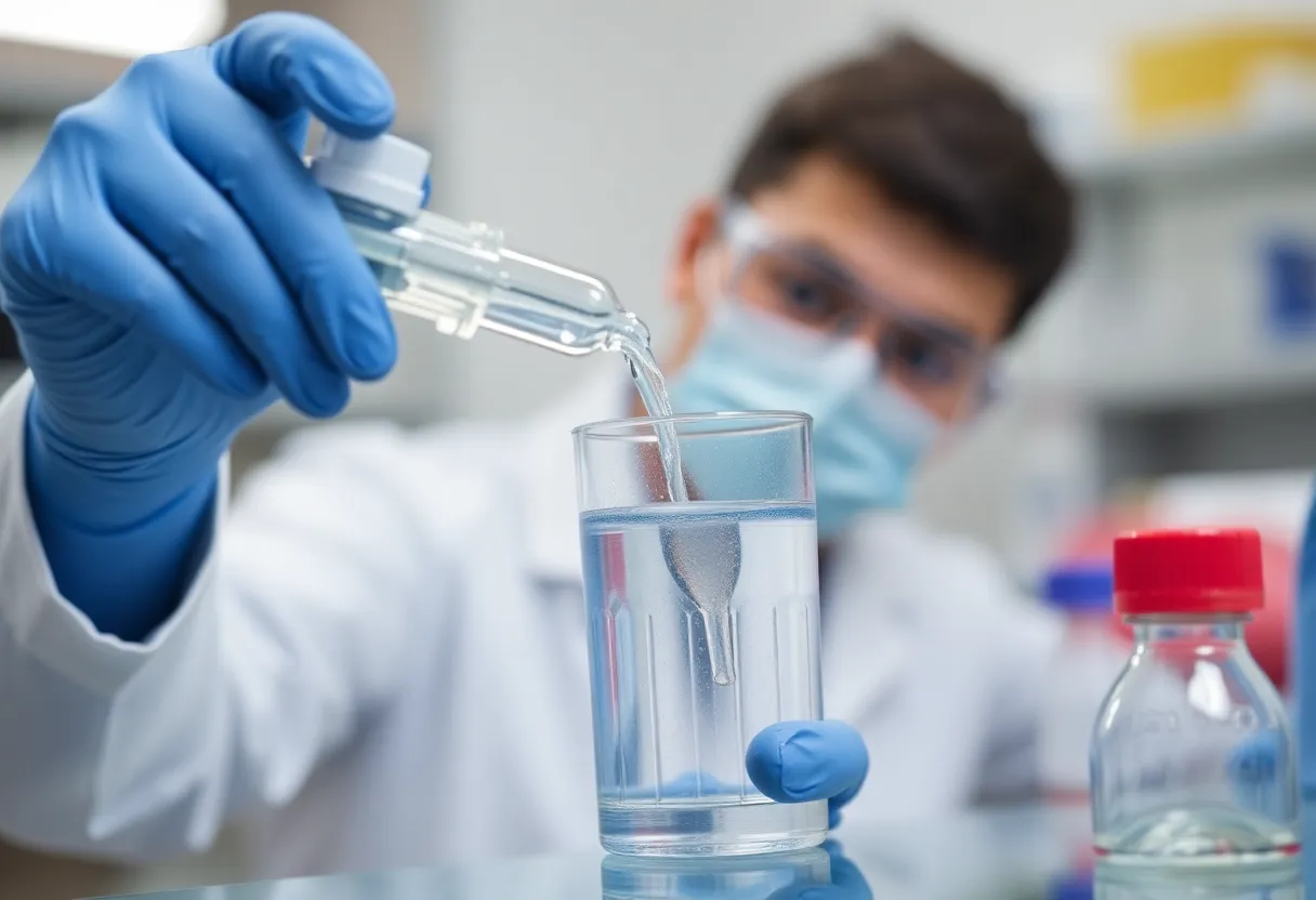 Laboratory water quality testing with technician analyzing samples