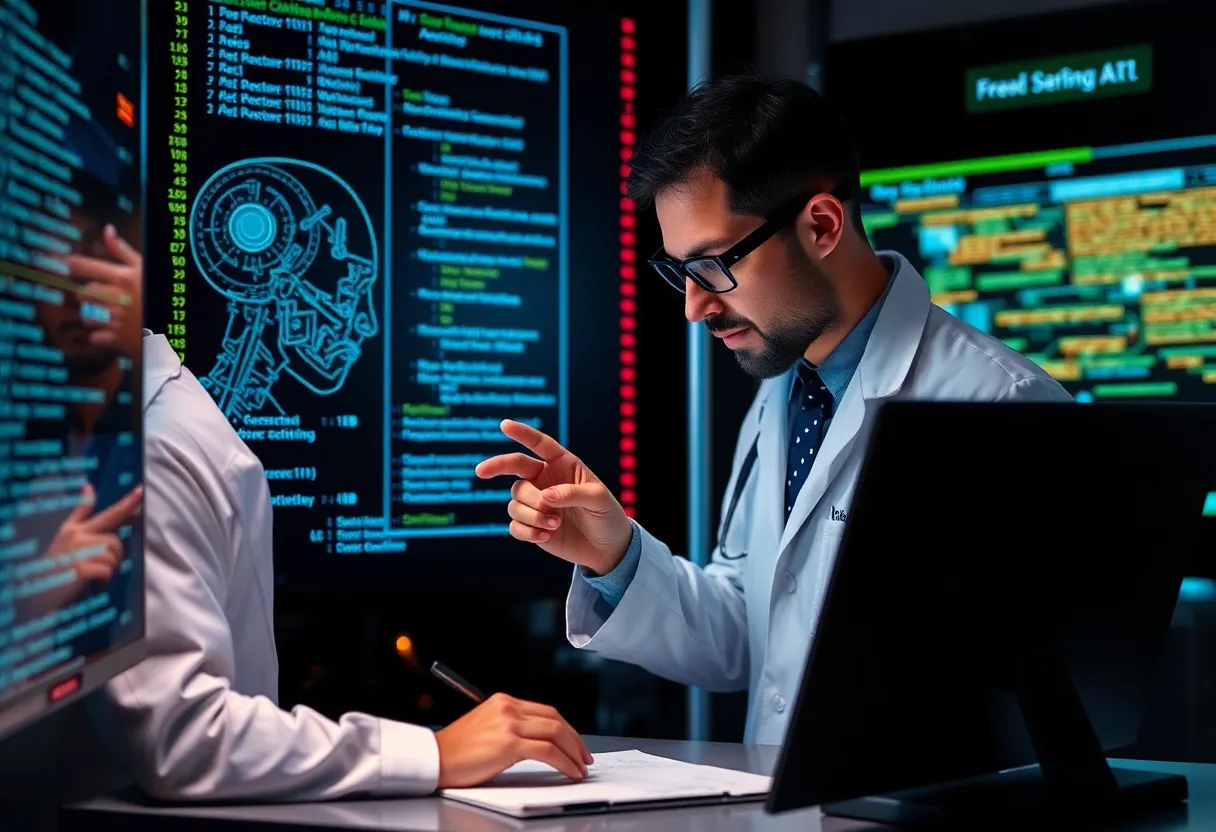 Researcher carefully fact-checking and verifying AI-generated text output