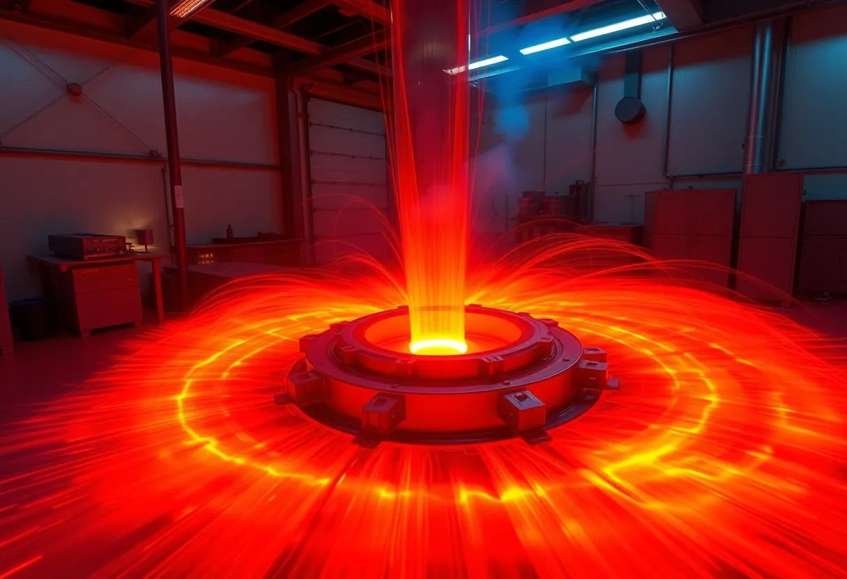 Plasma confined by magnetic fields inside a fusion reactor chamber