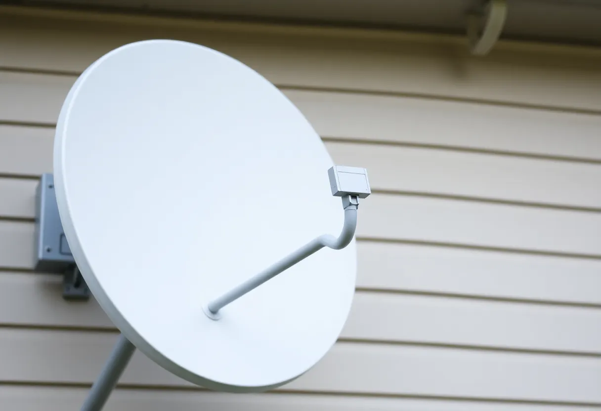 Starlink satellite terminal dish mounted at a rural home for high-speed internet