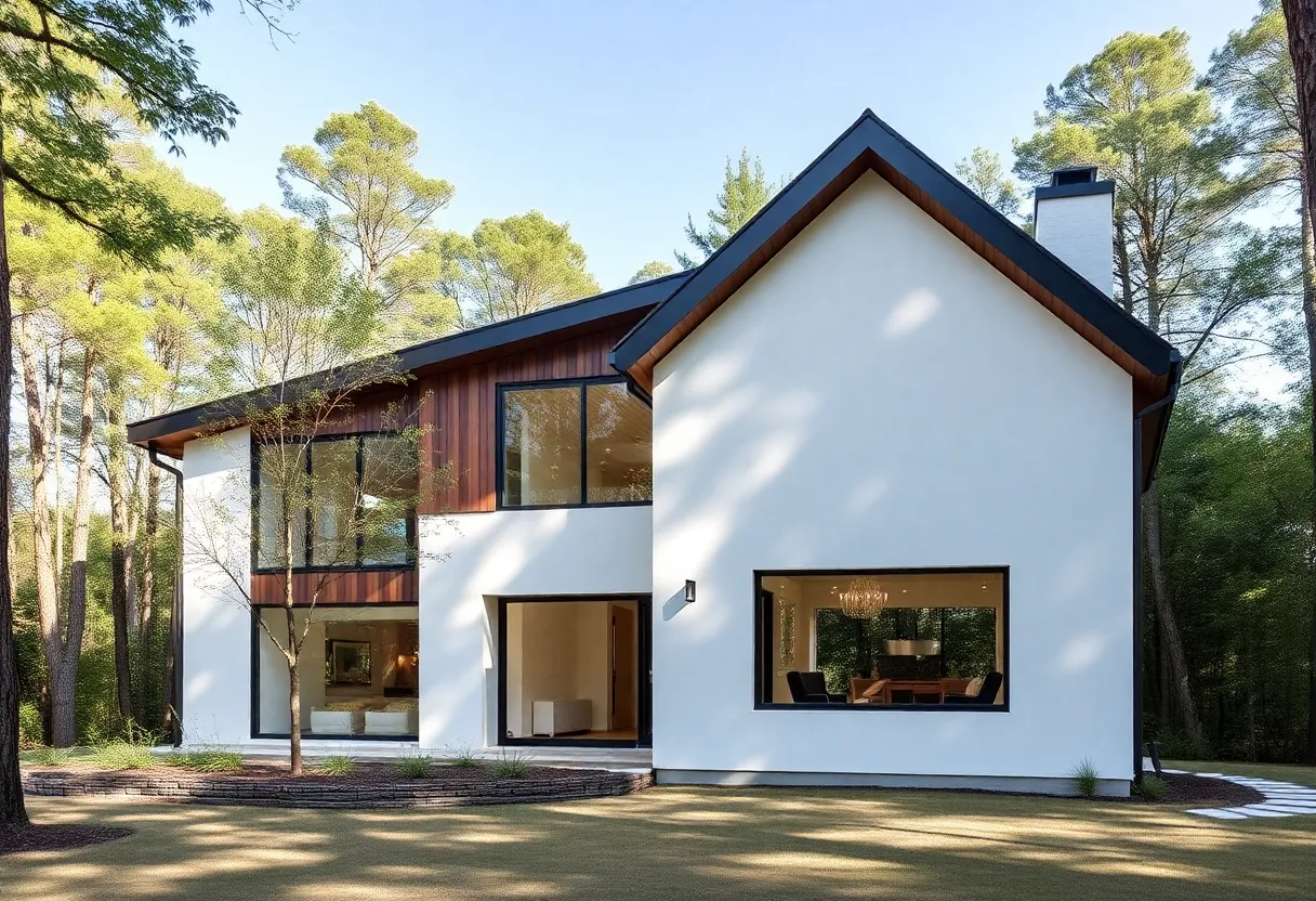 A modern passive house exterior with triple-pane windows and minimalist architecture