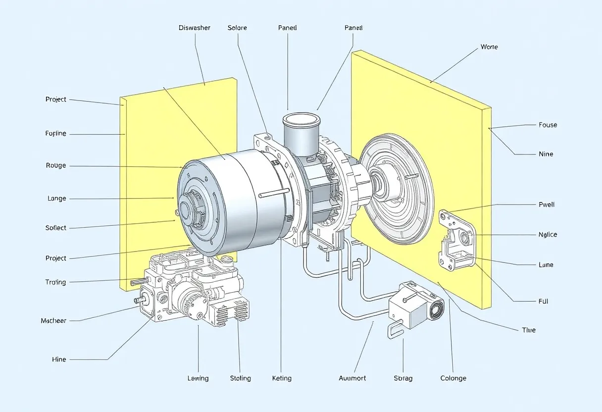 An exploded technical diagram of a dishwasher pump motor and insulation panels