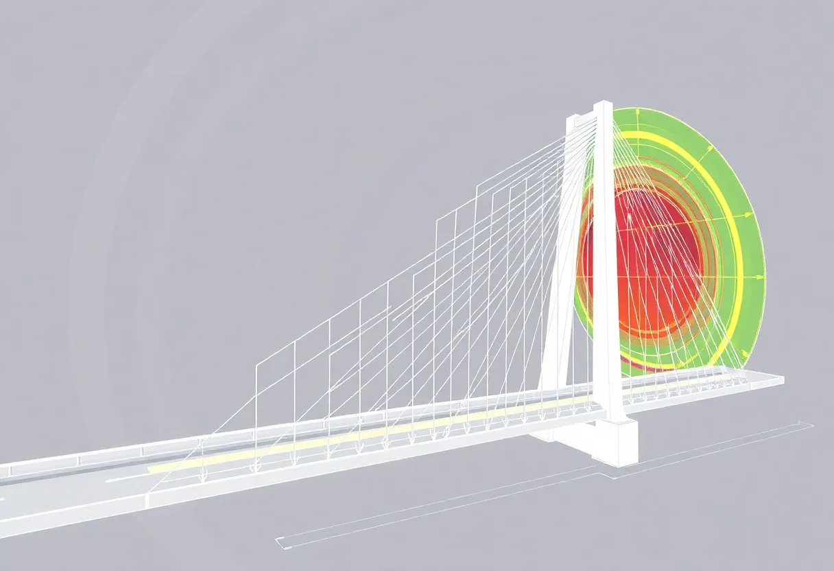 An engineering technical diagram showing a suspension bridge deck wind tunnel testing model