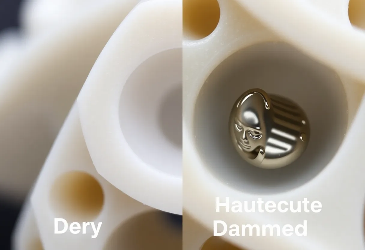 Close-up comparison of a dry versus moisture-damaged 3D printed part showing surface defects