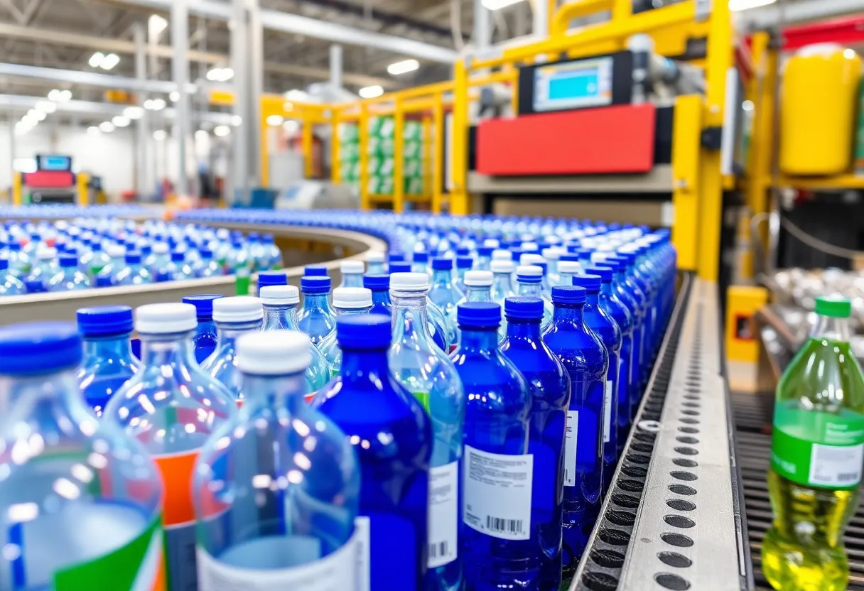 A recycling facility conveyor belt sorting bottles with barcode scanning technology