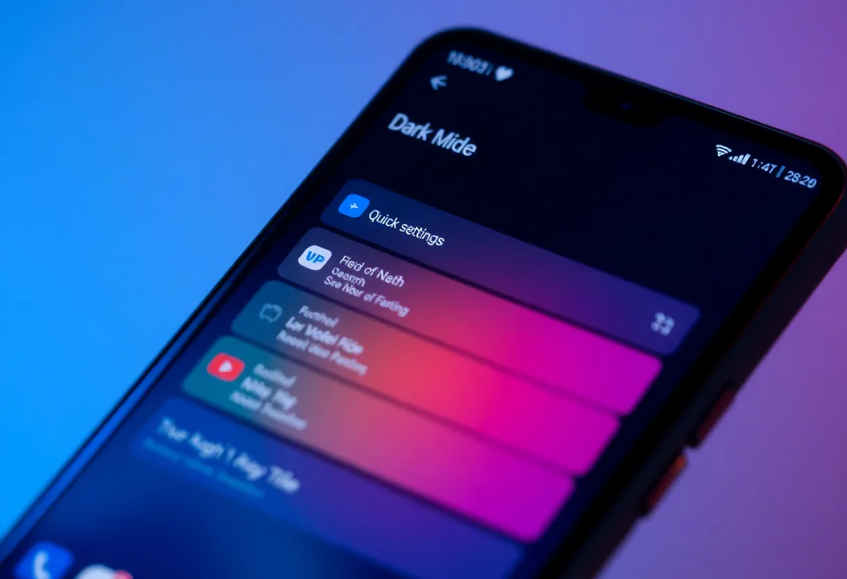 Android phone showing quick settings panel with various toggle tiles