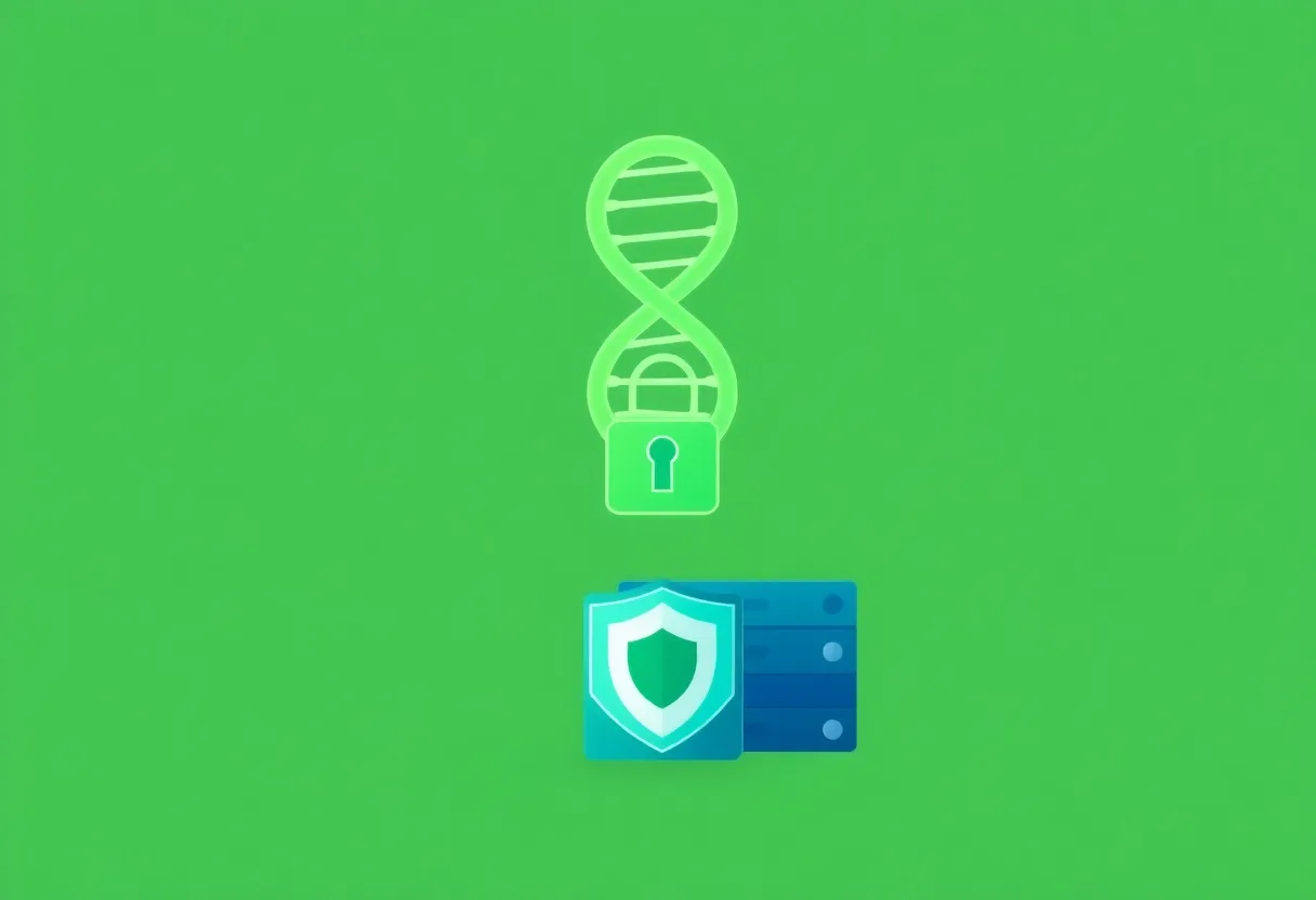 Genomic testing kit with saliva collection tube next to terms and conditions document, consumer genetic privacy concept