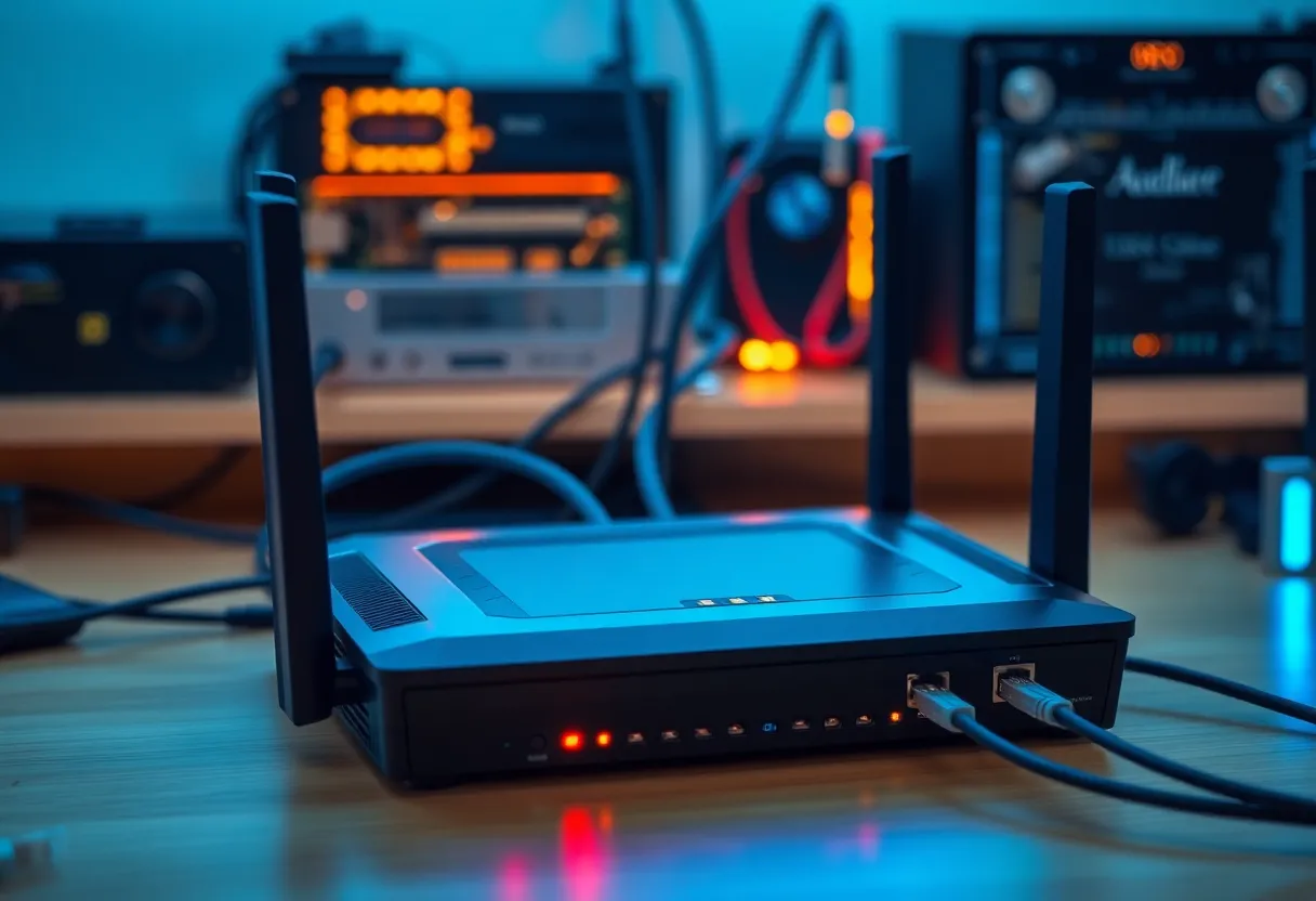 OpenWrt web interface showing network statistics firewall rules and package manager on router