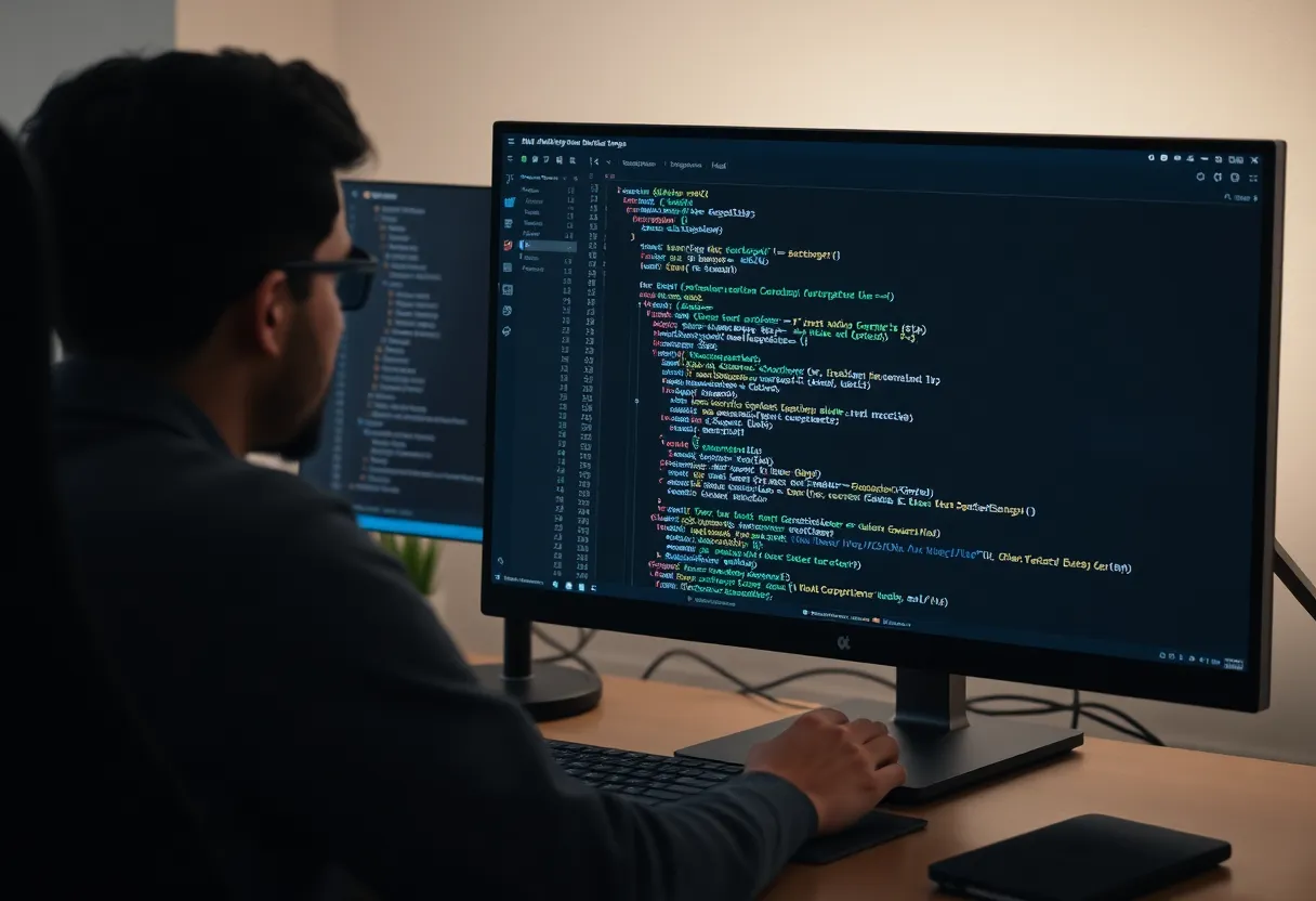 Split screen view of code editor with AI suggestions panel alongside test output, developer reviewing results