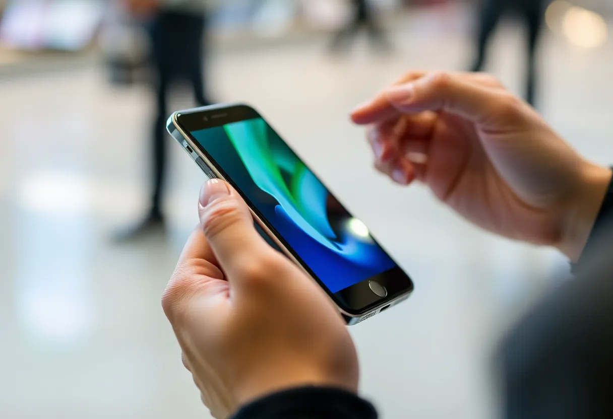 Foldable phone open on a desk showing large tablet-like inner display with multiple apps running in split-screen mode
