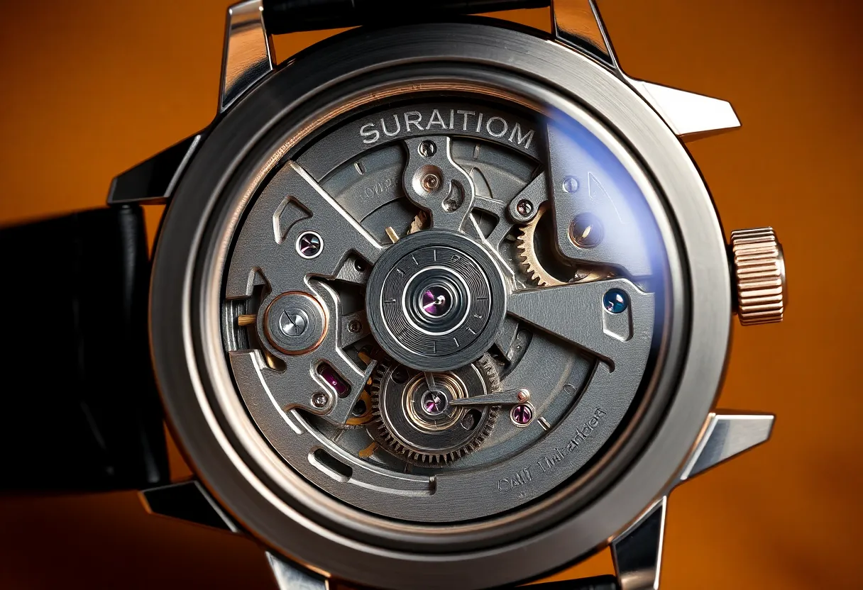 Watchmaker's bench with tools and a mechanical watch movement being assembled under magnification, traditional horology craft
