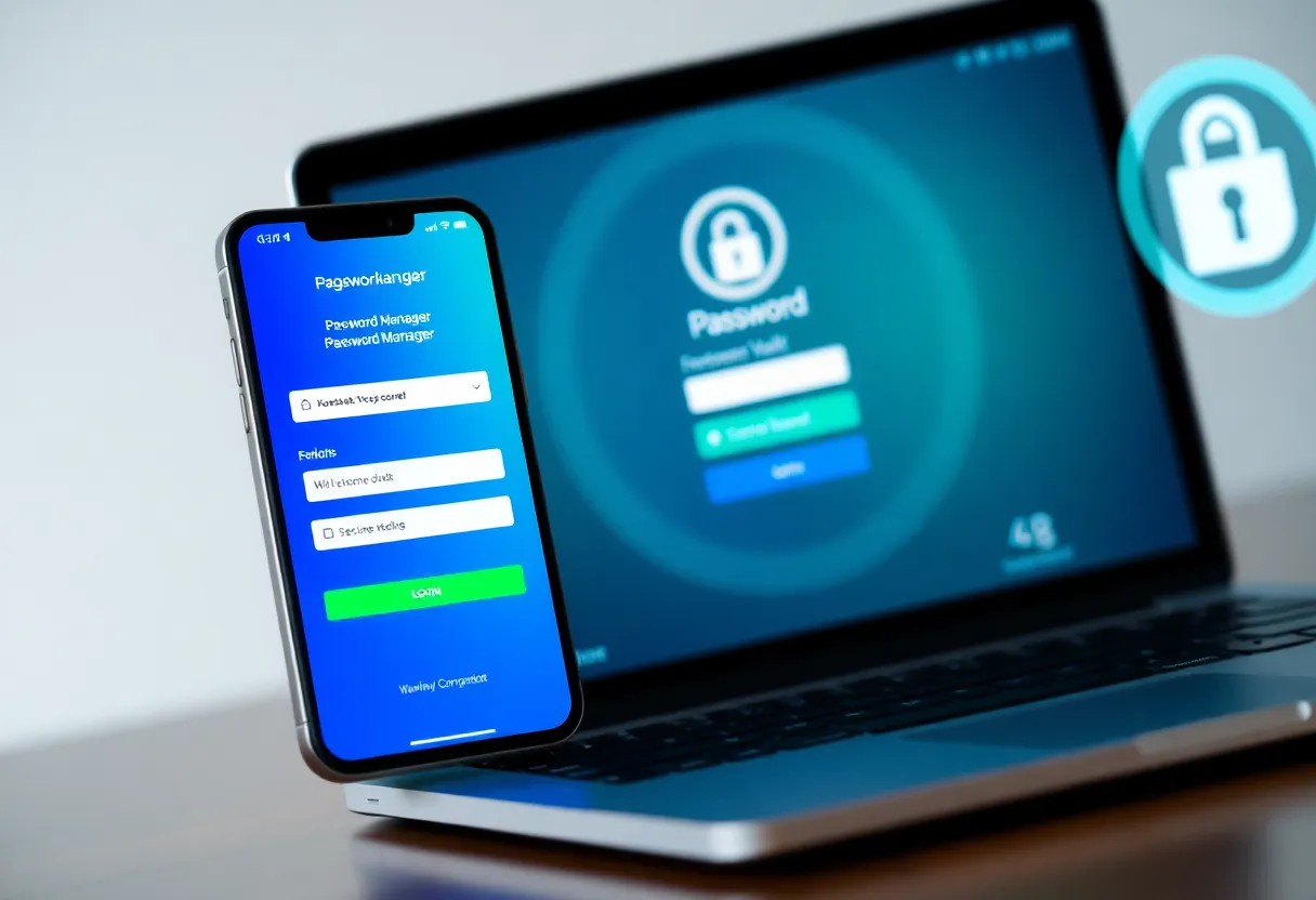 Person setting up a new password manager account with strong master password and two-factor authentication enabled