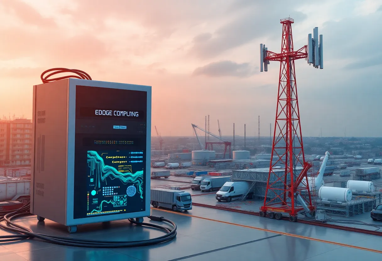 Industrial edge computing node deployed at manufacturing plant with local AI inference for quality control camera inspection