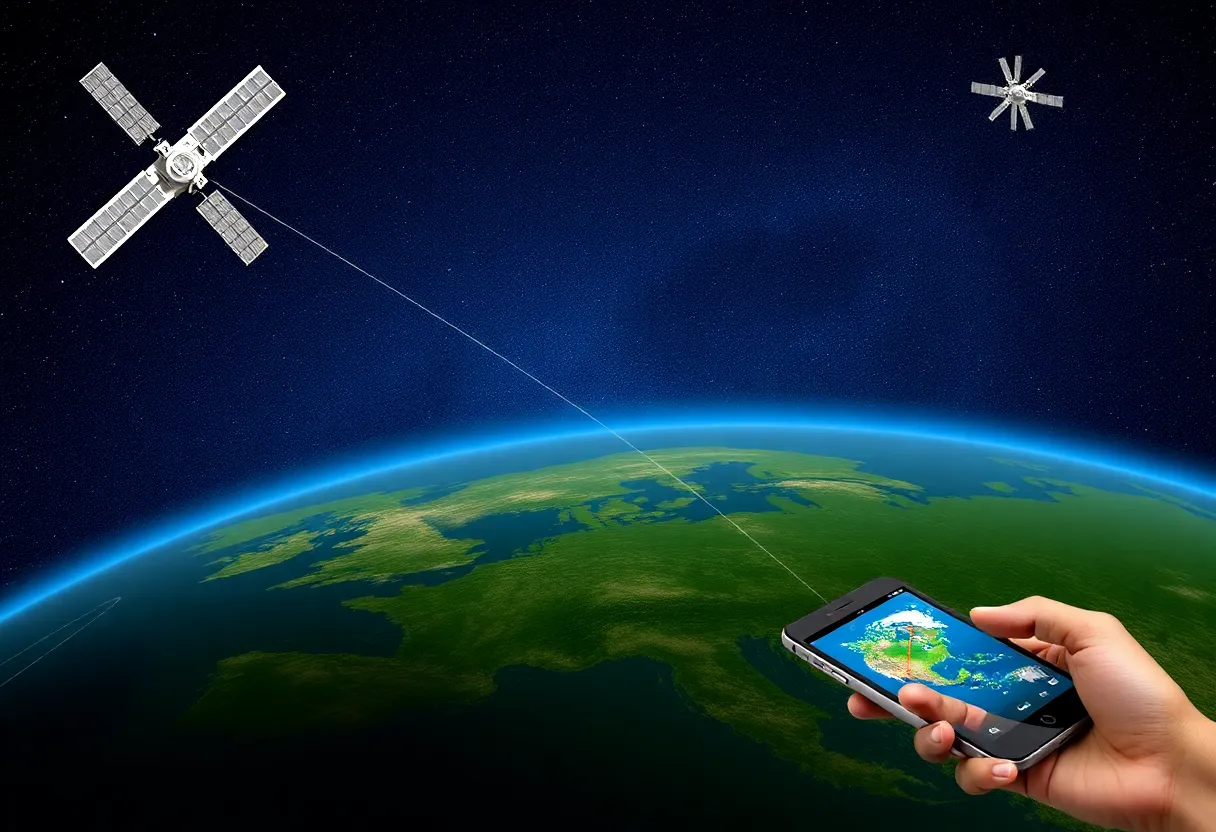 Smartphone GPS navigation in a dense urban canyon showing signal multipath error and reduced satellite visibility